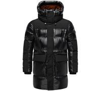 STONE HARBOUR Herren Winter Steppmantel lange warme Jacke in shiny Optik mit Brusttaschen, Magnetverschlüssen und Kapuze Nelioon XX Black Gr. S