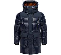 STONE HARBOUR Herren Winter Steppmantel lange warme Jacke in shiny Optik mit Brusttaschen, Magnetverschlüssen und Kapuze Nelioon XX Navy Gr. XL