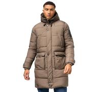 STONE HARBOUR Herren Wintermantel Warmer Steppmantel lang mit Kapuze Beviis Stone Brown Gr. M