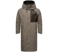 STONE HARBOUR Leichter Herren Übergangsmantel Langer Regenmantel mit Kapuze Zafaar Stone Brown Gr. M