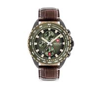 STONE MARTEN Men's Wrist Watch Chronograph Green Brown Leather 44mm - Swiss Made