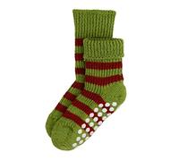 Stoppersocken Grobstrick für Kinder, von Hirsch Natur, 100 % Schurwolle kbT maigrün/dunkelrot (29-30)