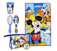 Stor 3-teiliges Disney Mickey-Mouse-Set für den Kindergarten: Handtuch, Bürste und Becher in Einer Kosmetiktasche aus PVC