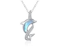 StoryEtain Kette Delfin 925 Sterling Silber Mondstein Kette Delphin Anhänger Halskette Tier Schmuck Geschenke für Damen Kinder