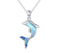StoryEtain Kette Delfin 925 Sterling Silber Mondstein Kette Delphin Mondstein Delfin Anhänger Halskette Tier Schmuck Geschenke für Delfinliebhaber Damen Kinder