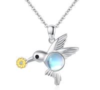 StoryEtain Kolibri Anhänger 925 Sterling Silber Kolibri Kette Hummingbird Anhänger Mondstein Vogel Halskette Tier Schmuck Geschenke für Frauen Mädchen Vogelliebhaber
