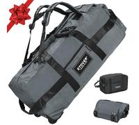 STOVER 80L Rolltasche mit Rollen, groß, langlebig, Reisetasche + Kulturbeutel, strapazierfähig, verstaubar, faltbar, mit Schultergurten, Verwendung als Gepäck oder Rucksack, für Herren/Damen (Grau)