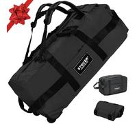 STOVER Reisetasche mit Rollen, große Reisetasche, faltbar, mit Rucksack-Schultergurten, für Damen und Herren, Schwarz, 80L