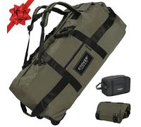 STOVER Reisetasche mit Rollen, große Reisetasche, faltbar, mit Rucksack-Schultergurten, für Damen und Herren, Grün , 80L