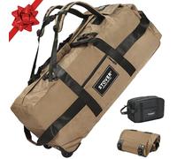 STOVER Reisetasche mit Rollen, strapazierfähige Reisetasche + Kulturbeutel, strapazierfähig, verstaubar mit Schultergurten, Verwendung als Gepäck oder Rucksack, Hellbraun, 80L