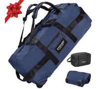STOVER Reisetasche mit Rollen, strapazierfähige Reisetasche + Kulturbeutel, verstaubar mit Schultergurten, Verwendung als Gepäck oder Rucksack, Marineblau, 80L