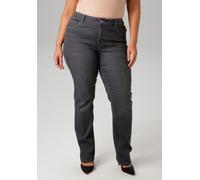 Straight-Jeans ANISTON PLUS, Damen, Gr. 44, N-Gr, grau (grau used), Denim/Jeans, Obermaterial: 81% Baumwolle, 17% Polyester, 2% Elasthan, leichte Abriebeffekte, unifarben, figurumspielend lang, Jeans