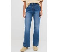 Straight-Jeans BONPRIX "Straight-Jeans High Waist, Stretch", Damen, Gr. 36, N-Gr, blau (blau denim used), Denim/Jeans, Obermaterial: 82% Baumwolle, 17% Polyester, 1% Elasthan, unifarben, regular fit l