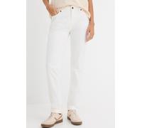Straight-Jeans BONPRIX "Straight Jeans Mid Waist, Stretch", Damen, Gr. 42, N-Gr, weiß (weiß (länge: regulär)), Denim/Jeans, Obermaterial: 97% Baumwolle, 3% Elasthan, regular fit knöchelfrei, Jeans Str
