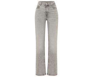 Straight-Jeans BOSS ORANGE "ADA HR SLIT Premium Damenmode", Damen, Gr. 32, Länge 34, grau (medium grau 030), Denim/Jeans, Obermaterial: 59% Baumwolle, 40% Lyocell, 1% Elasthan, straight fit lang, Jean