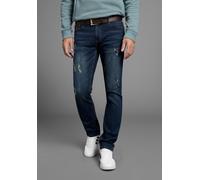 Straight-Jeans BRUNO BANANI "Hutch", Herren, Gr. 38, Länge 32, blau dam., Denim/Jeans, Obermaterial: 98% Baumwolle, 2% Elasthan, Destroyed-Effekte, normal lang, Jeans Straight-Jeans, gerade geschnitte