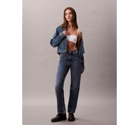 Straight-Jeans CALVIN KLEIN JEANS "HGH RS STRGHT CK ESS", Damen, Gr. 27, Länge 32, stanton, Denim/Jeans, Obermaterial: 98% Baumwolle, 2% Elasthan, straight fit lang, Jeans Straight-Jeans, Mit Gürtelsc