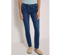 Straight-Jeans CECIL "Style Scarlett", Damen, Gr. 34, Länge 32, mid blau used wash, Denim/Jeans, Obermaterial: 75% Baumwolle, 23% Polyester, 2% Elasthan. Futter: 52% Polyester, 48% Baumwolle, unifarbe