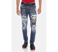 Straight-Jeans CIPO & BAXX "DENIM", Herren, Gr. 30, Länge 34, blau, 98% Baumwolle, 2% Elasthan, unifarben, figurumspielend lang, Jeans Straight-Jeans, bequeme Jeans im angesagten Patchwork-Style, CD64