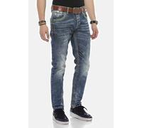 Straight-Jeans CIPO & BAXX "DENIM", Herren, Gr. 31, Länge 34, blau, 80% Baumwolle, 19% Polyester, 1% Elasthan, unifarben, figurumspielend lang, Jeans Straight-Jeans, bequeme Jeans mit auffälligen Zier