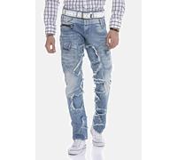 Straight-Jeans CIPO & BAXX "DENIM", Herren, Gr. 34, Länge 34, blau (iceblau), 100% Baumwolle, unifarben, figurumspielend lang, Jeans Straight-Jeans, bequeme Jeans im trendigen Patchwork-Design, CD617