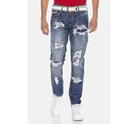 Straight-Jeans CIPO & BAXX "DENIM", Herren, Gr. 40, Länge 34, blau, 100% Baumwolle, unifarben, figurumspielend lang, Jeans Straight-Jeans, bequeme Jeans im angesagten Destroyed-Look, CD644 (46377625-4