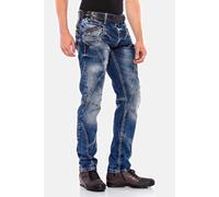 Straight-Jeans CIPO & BAXX "Jeans", Herren, Gr. 40, Länge 34, blau, 99% Baumwolle, 1% Elasthan, unifarben, Basic, figurumspielend lang, Jeans Straight-Jeans, mit trendigen Ziernähten, CD563 (54165850-