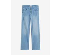 Straight-Jeans BONPRIX "Straight-Jeans High Waist, Stretch", Damen, Gr. 38, N-Gr, blau (hellblau denim used), Denim/Jeans, Obermaterial: 82% Baumwolle, 17% Polyester, 1% Elasthan, unifarben, regular f