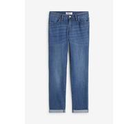 Straight-Jeans BONPRIX "Straight Jeans Mid Waist, Stretch", Damen, Gr. 44, N-Gr, blau (blau denim used (länge: regulär)), Denim/Jeans, Obermaterial: 82% Baumwolle, 17% Polyester, 1% Elasthan, regular