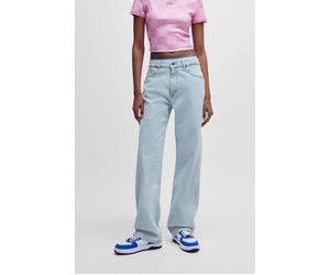 Straight-Jeans HUGO "Elyah", Damen, Gr. 29, Länge 30, turquoise, aqua 449, Denim/Jeans, Obermaterial: 99% Baumwolle, 1% Elasthan, unifarben, straight fit lang, Jeans Straight-Jeans, Mid Rise, extralan