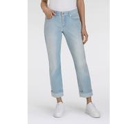 Straight-Jeans MAC "SUE relax", Damen, Gr. 44, Länge 27, authentic light blau use, Web, Obermaterial: 89% Baumwolle, 8% Polyester, 3% Elasthan, unifarben, casual, straight fit, Jeans, im Four-Pocket S