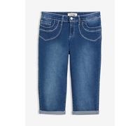 Caprijeans BONPRIX, Damen, Gr. 46, N-Gr, blau used (länge: regulär), Obermaterial: 82% Baumwolle, 17% Polyester, 1% Elasthan, regular fit, Jeans, mit Stretch-Anteil, leichte Waschung, 5-Pocket-Style (