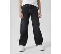 Straight-Jeans NAME IT "NKFROSE HW STRAIGHT JEANS 9222-RM NOOS", Mädchen, Gr. 128, N-Gr, blau (schwarz denim), Denim/Jeans, Obermaterial: 100% Baumwolle, Abriebeffekte, straight fit lang, Jeans Straig