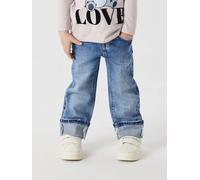 Straight-Jeans NAME IT "NMFROSE STRAIGHT FOLD JEANS 4224-AZ NOOS", Mädchen, Gr. 92, N-Gr, blau (medium blau denim), Denim/Jeans, Obermaterial: 99% Baumwolle, 1% Elasthan, Abriebeffekte, straight fit l