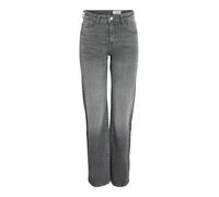 Straight-Jeans NOISY MAY "NMYOLANDA NW WIDE JEANS AZ371DG NOOS", Damen, Gr. 25, Länge 32, blau (dunkelgrau denim), Denim/Jeans, Obermaterial: 99% Baumwolle, 1% Elasthan, straight fit, Jeans Straight-J