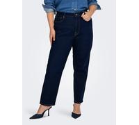 Straight-Jeans ONLY CARMAKOMA "CAREMILY ST HW STR ANK DNM TAI0045 NOOS", Damen, Gr. 50, Länge 32, dunkelblau denim detail:rinse, Denim/Jeans, Obermaterial: 99% Baumwolle, 1% Elasthan, unifarben, regul