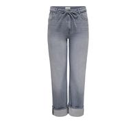 Straight-Jeans ONLY CARMAKOMA "CARGIANNA MW FOLD UP STRAIGHT AZ752", Damen, Gr. 42, Länge 32, grau (grau denim), Denim/Jeans, Obermaterial: 99% Baumwolle, 1% Elasthan, unifarben, straight fit lang, Je