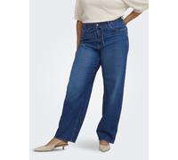 Straight-Jeans ONLY CARMAKOMA "CARGIANNA MW STRAIGHT DNM BOX NOOS", Damen, Gr. 42, Länge 32, blau (dunkelblau denim), Denim/Jeans, Obermaterial: 98% Baumwolle, 2% Elasthan, unifarben, straight fit lan