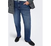 Straight-Jeans ONLY CARMAKOMA "CARWILLY MID STRAIGHT DNM TAI021", Damen, Gr. 46, Länge 32, blau (dunkelblau denim), Denim/Jeans, Obermaterial: 92% Baumwolle, 6% Elastomultiester, 2% Elasthan, unifarbe