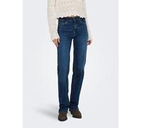 Straight-Jeans ONLY "ONLBLUSH MID STRAIGHT DNM TAI021 NOOS", Damen, Gr. XS (34), Länge 30, blau (dunkelblau denim), Denim/Jeans, Obermaterial: 92% Baumwolle, 6% Elastomultiester, 2% Elasthan, unifarbe