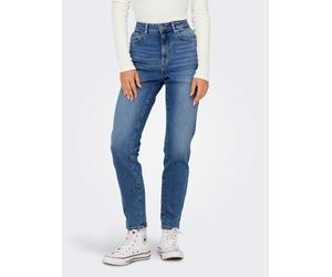 Straight-Jeans ONLY "ONLEMILY STRETCH HW ST AK DNM CRO571NOOS", Damen, Gr. 26, Länge 32, blau (medium blau denim), Denim/Jeans, Obermaterial: 98% Baumwolle, 2% Elasthan, skinny fit, Jeans Straight-Jea