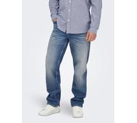 Straight-Jeans ONLY & SONS "ONSEDGE PERFORMANCE LB 3816 DOT DNM NOOS", Herren, Gr. 38, Länge 32, schwarz medium blau denim, Denim/Jeans, Obermaterial: 99% Baumwolle, 1% Elasthan, Abriebeffekte, straig