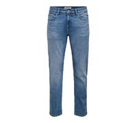 Straight-Jeans ONLY & SONS "ONSWEFT REG. MBD 5094 TAI DNM NOOS", Herren, Gr. 34, Länge 32, light medium blau denim detail:resin 3d, Denim/Jeans, Obermaterial: 98% Baumwolle, 2% Elasthan, Abriebeffekte