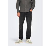 Straight-Jeans ONLY & SONS "ONSWEFT REGULAR WB 0021 TAI DNM NOOS" Gr. 28, Länge 32, schwarz (washed schwarz), Herren, Denim/Jeans, Obermaterial: 84% Baumwolle, 14% Polyester, 2% Elasthan, Abriebeffekt