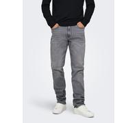 Straight-Jeans ONLY & SONS "ONSWEFT REGULAR WB 0021 TAI DNM NOOS", Herren, Gr. 34, Länge 30, medium grau denim, Denim/Jeans, Obermaterial: 98% Baumwolle, 2% Elasthan, Abriebeffekte, regular fit lang,
