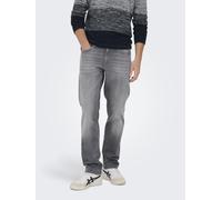 Straight-Jeans ONLY & SONS "ONSWEFT REGULAR WB 0021 TAI DNM NOOS", Herren, Gr. 36, Länge 32, blau (medium grau denim), Denim/Jeans, Obermaterial: 98% Baumwolle, 2% Elasthan, Abriebeffekte, regular fit