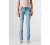 Straight-Jeans PEPE JEANS "SLIM JEANS MW GEN", Damen, Gr. 26, Länge 32, blau (bleached used), Denim/Jeans, Obermaterial: 99% Baumwolle, 1% Elasthan, slim fit lang, Jeans Straight-Jeans, mit doppeltem
