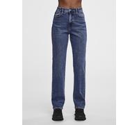 Straight-Jeans PIECES "PCKELLY HW STRAIGHT JEANS MB402 NOOS BC", Damen, Gr. 27, Länge 32, blau (medium blau denim), Denim/Jeans, Obermaterial: 99% Baumwolle, 1% Elasthan, unifarben, straight fit, Jean