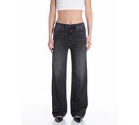 Straight-Jeans REPLAY "MELJA", Damen, Gr. 31, Länge 32, schwarz (schwarz delave), Denim/Jeans, Obermaterial: 99% Baumwolle, 1% Elasthan, straight fit lang, Jeans Straight-Jeans, mit weitem Bein (21330