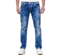 Rusty Neal Jeans mit dezenter Waschung 30, Länge: 34 Inch blau Herren Straight Fit 30, Länge: 34 Inch blau mit weißer naht